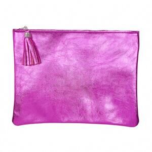 NEW TRACEY TANNER women's foil xl zip pouch with tassel in matte foil orchid